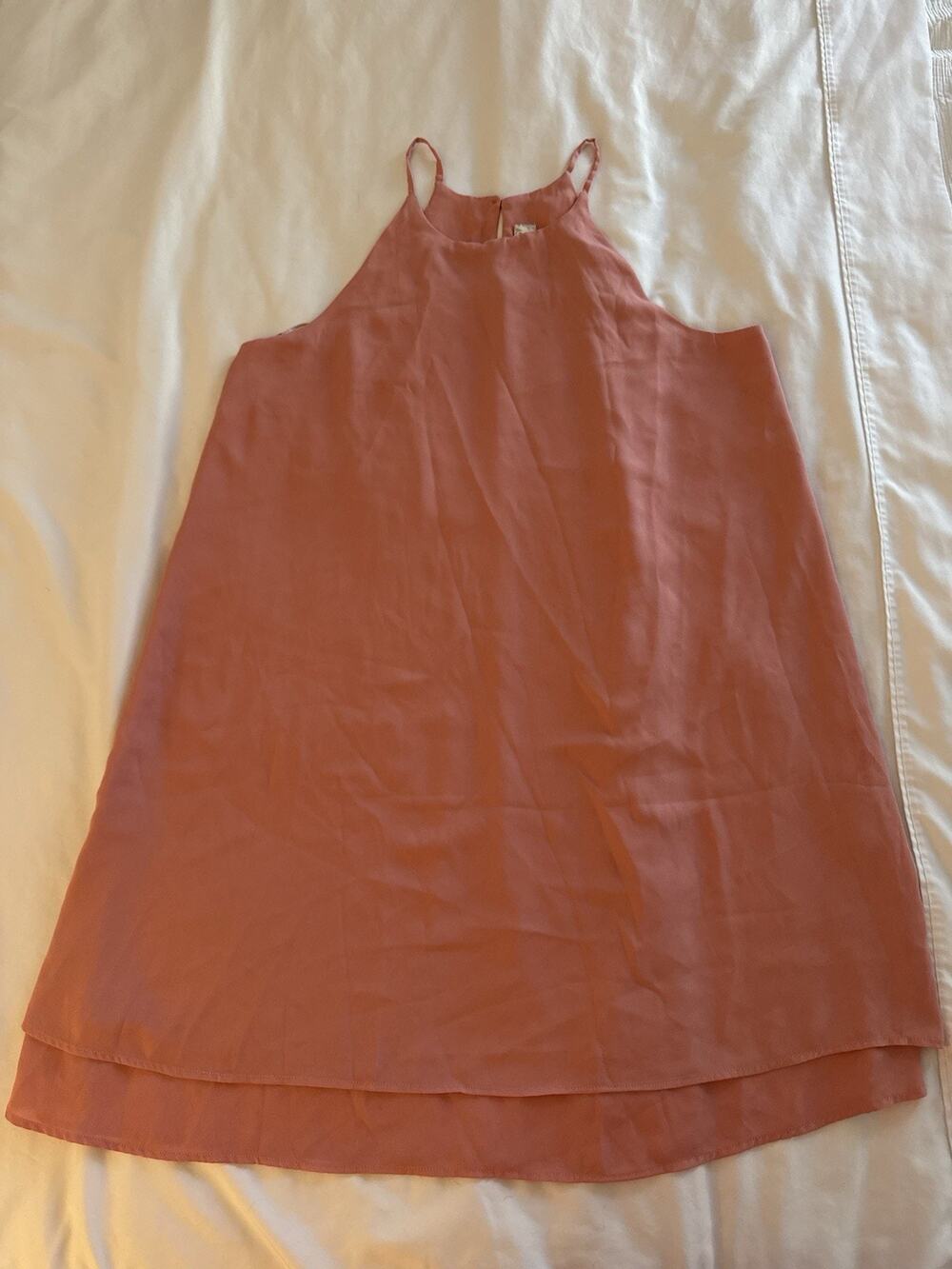 Pink Rose Coral Dress Sleeveless Halter High Neck Mini Flowy Boho Cottagecore